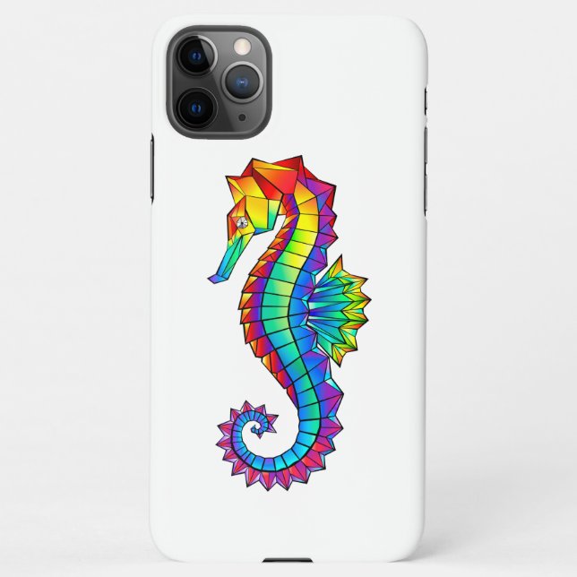 Coque iPhone Hippocampe polygonal arc-en-ciel (Dos)