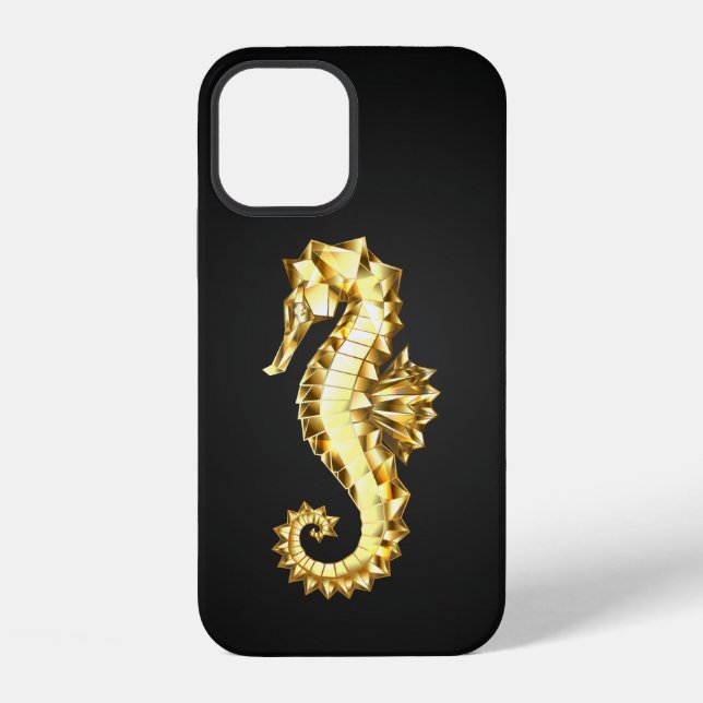 Coque iPhone Hippocampe polygonal doré (Verso)