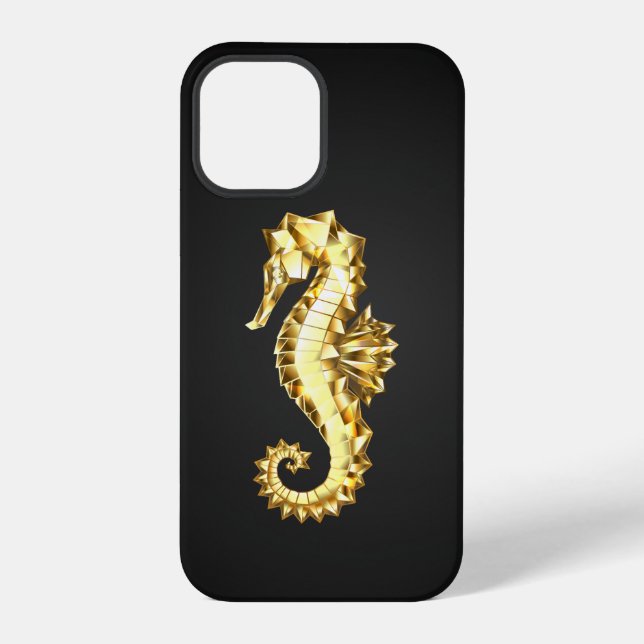 Coque iPhone Hippocampe polygonal doré (Verso)