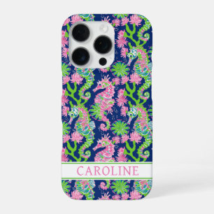 Coque iPhone 16 Pro Hippocampes à l'aquarelle Monogrammées 