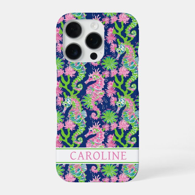 Coque iPhone Hippocampes à l'aquarelle Monogrammées  (Verso)