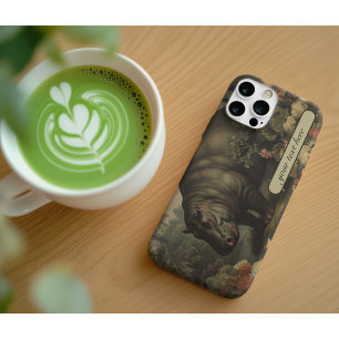 Coque iPhone 12 Mini Hippopotame botanique vintage, personnalisable