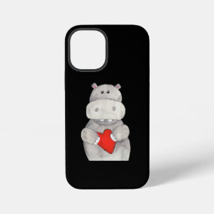 Coque iPhone 12 Mini Hippopotame mignon tenant un cœur Hippopotame d'