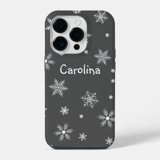 Coque Pour iPhone 14 Plus hivernal blanc nom motif gris