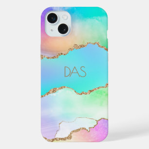 Coque iPhone 15 Plus Holo Agate Marbre Ombré Pastel Irréel Iridescent