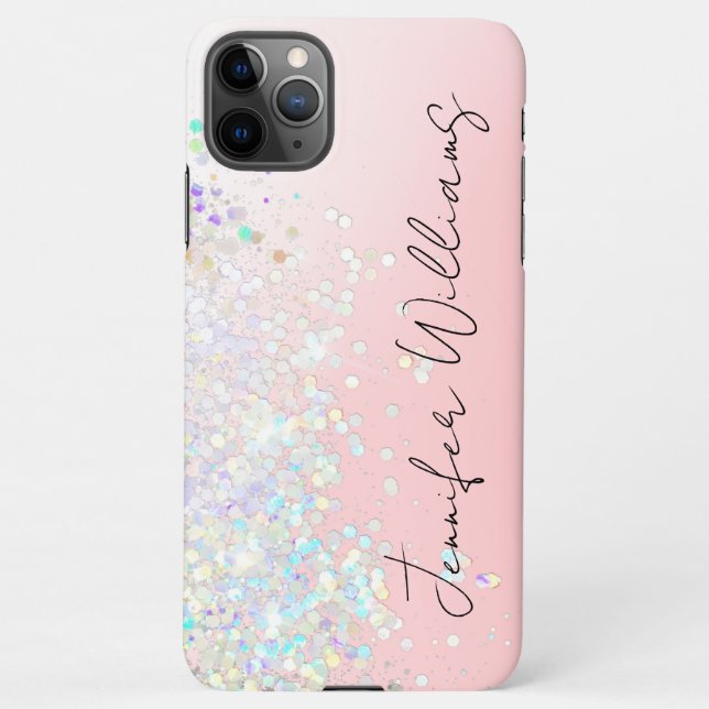 Coque iPhone Holographique Parties scintillant étincelante rose (Dos)
