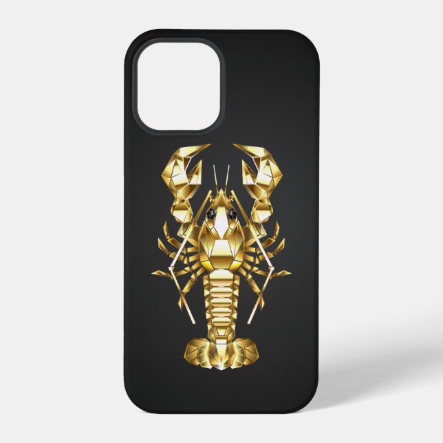 Coque iPhone Homard polygonal doré langouste sur fond noir (Verso)