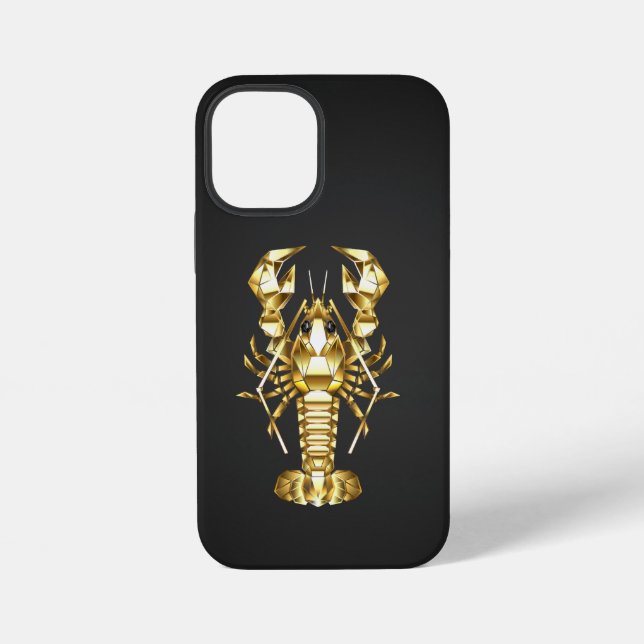 Coque iPhone Homard polygonal doré sur fond noir (Verso)