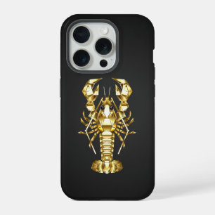 Coque iPhone 15 Pro Homard polygonal doré sur fond noir