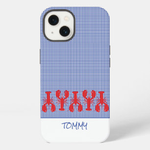 Etui iPhone 13 Homards Rouges Chemise Bleue à Carreaux Nom Amusan