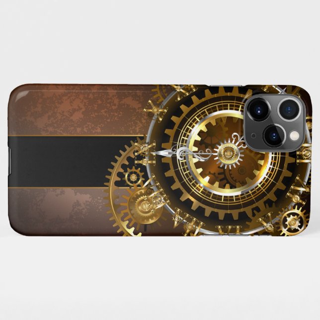 Coque iPhone Horloge Steampunk avec des engrenages anciens (Dos Horizontal)