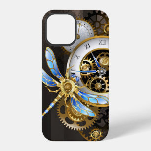 Coque iPhone 12 Pro Horloge Steampunk avec libellule mécanique