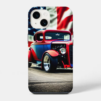Coque Pour iPhone 14 Hot Rod et drapeau américain