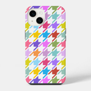 Coque Pour iPhone 14 Houndstooth Multicolor+White Big Motif