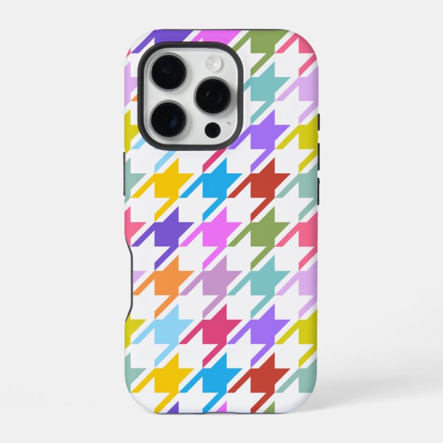 Coque iPhone Houndstooth Multicolor+White Big Motif (Verso)