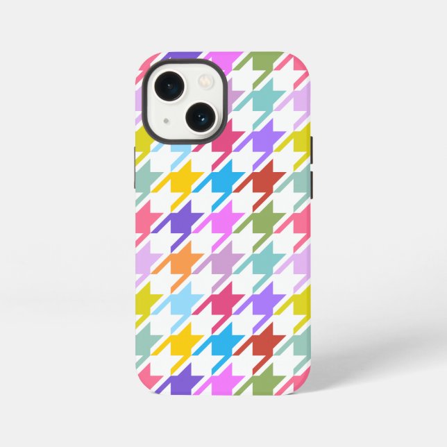 Coque iPhone Houndstooth Multicolor+White Big Motif (Verso)