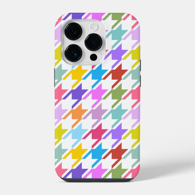 Coque iPhone Houndstooth Multicolor+White Big Motif (Verso)