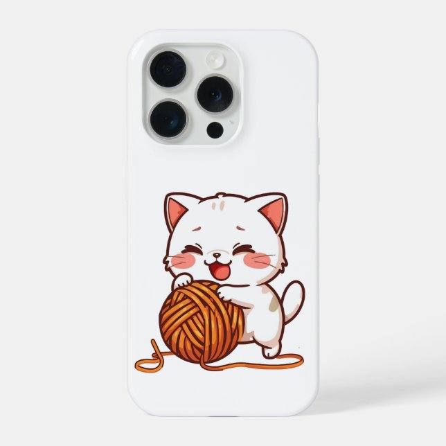 Coque iPhone Housse de téléphone avec chat blanc mignon jouant  (Verso)