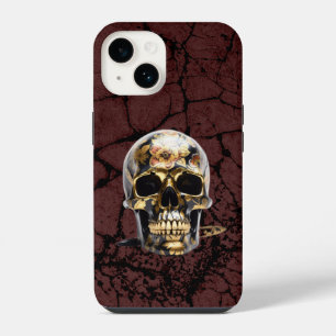 Coque Pour iPhone 14 Housse grunge iPhone noir et crâne doré