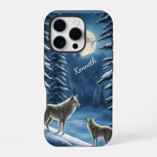 Coque iPhone 16 Pro Howling Wolf Silhouette contre Lune