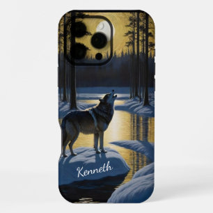 Coque iPhone 16 Pro Max Howling Wolf Under Pleine lune par Frozen River