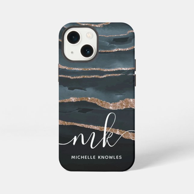 Coque iPhone Hunter Granite Marbre Texture Or Initiales personn (Verso)