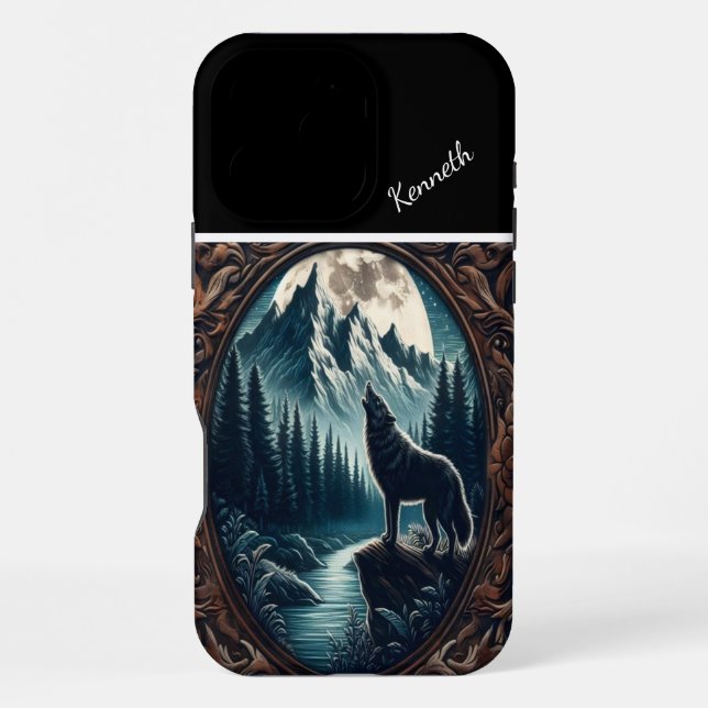 Coque iPhone Hurlement de loup au clair de lune (Verso)