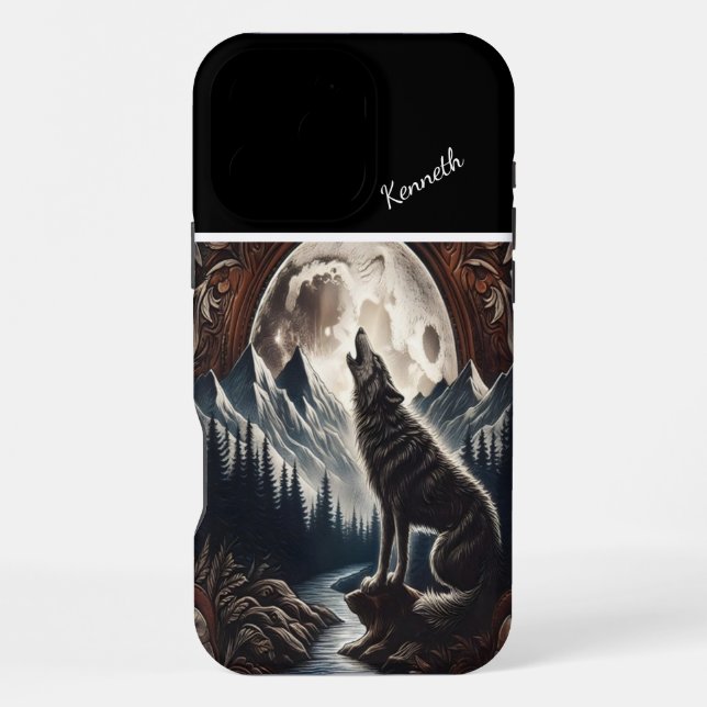Coque iPhone Hurlement de loup au clair de lune (Verso)