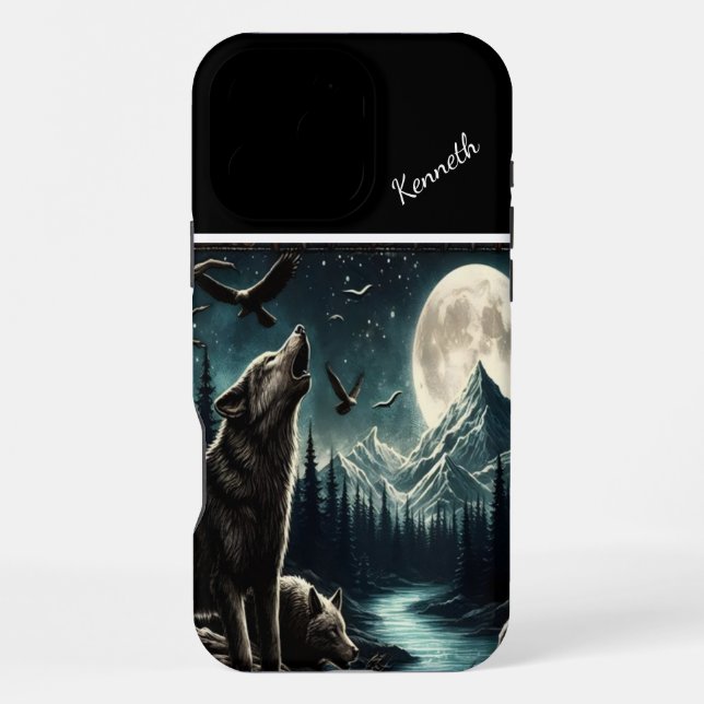 Coque iPhone Hurlement de loup au clair de lune (Verso)