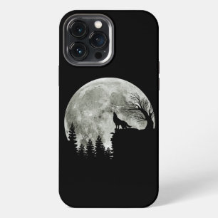 Etui iPhone 13 Pro Max Hurlement de loup sur la lune d'Halloween de la mo
