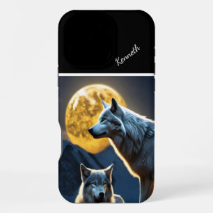 Coque iPhone 16 Pro Max Hurlement de loup transperce la nuit au clair de l