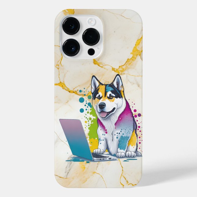 Coque iPhone Husky Chig Computer Rainbow Watercolor Tech Savvy (Verso)