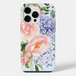 Coque Pour Pour iPhone 14 Pro Max Hydrangea Pivoine Florale de Printemps Bleu Rose A