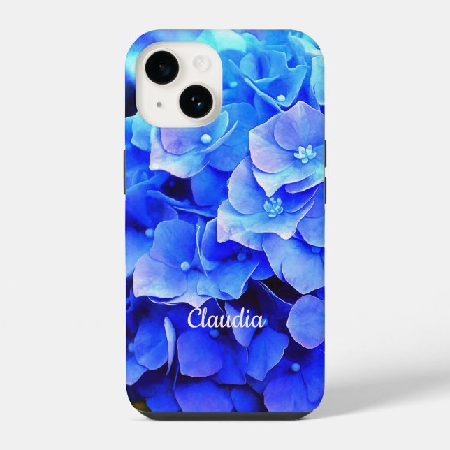 Coque iPhone Hydrangeas Bleus Floral Monogrammé (Verso)
