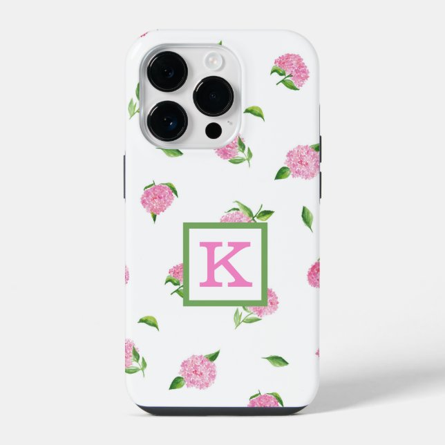 Coque iPhone Hydrangeas Rose En Aquarelle Monogramme (Verso)