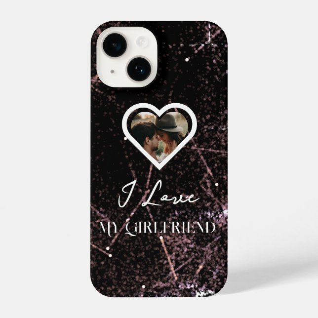 Coque iPhone I Love My Girlfriend Galaxy Drits Heart Photo (Verso)