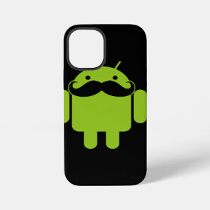 Coque iPhone 12 Mini Icône de robot Android avec moustache sur fond noi