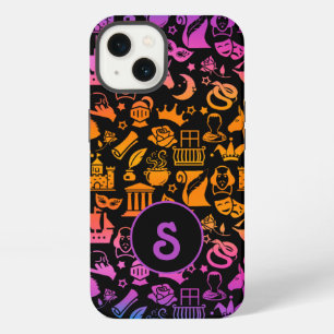 Etui iPhone 13 Icônes colorées de Shakespeare sur fond noir