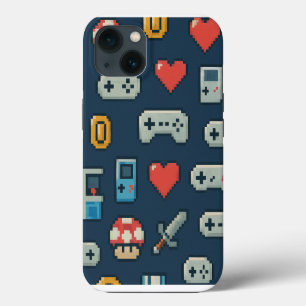 Etui iPhone 13 Icônes de pixel de jeu rétro colorées pour joueur 