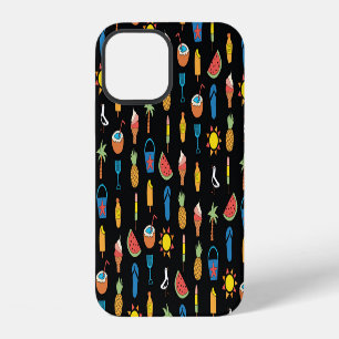 Coque iPhone 12 Icônes d'été Fond noir sans couture