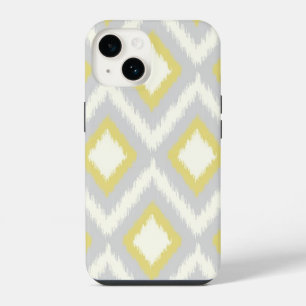 Coque Pour iPhone 14 Ikat Chevron gris et jaune