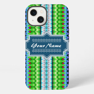 Etui iPhone 13 Ikat Chevron, tribu de Pink et Navy