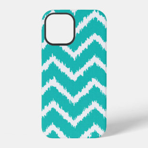 Coque iPhone 12 Ikat Chevrons - Turquoise et blanc
