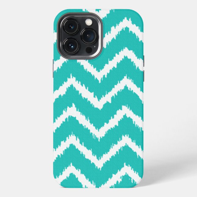 Coque iPhone Ikat Chevrons - Turquoise et blanche (Verso)