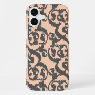 Coque iPhone 16 Plus Ikat Damassé mauresque - pêche et gris charbon