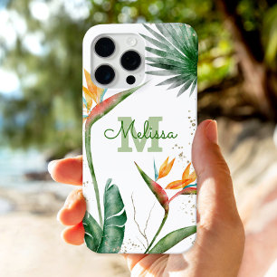Coque iPhone 16 Pro Max Ile tropicale Monogramme Floral Script Or Blanc
