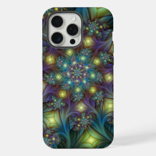 Coque iPhone 15 Pro Max Illuminé Abstrait brillant Turquoise violet Fracta