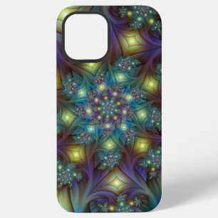 Coque iPhone 12 Pro Max Illuminé Abstrait brillant Turquoise violet Fracta