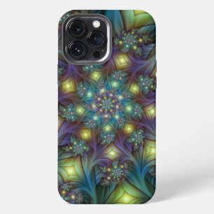 Etui iPhone 13 Pro Max Illuminé Abstrait brillant Turquoise violet Fracta