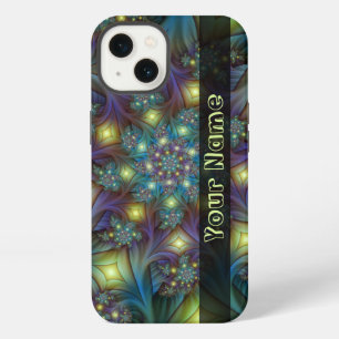 Etui iPhone 13 Illuminé bleu Abstrait violet Fractal Nom